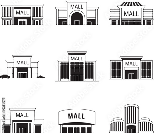 Shopping mall or store vector icon set