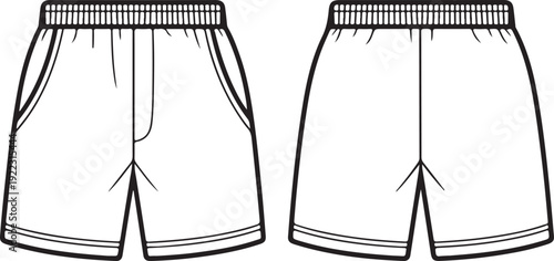 shorts flat sketch technical cad drawing vector template