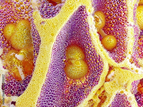 Macro shot of vibrant pink flower petals covered with glistening water droplets and bokeh highlights, for nature and beauty themes