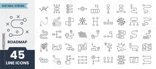 Roadmap line icons set with editable stroke. Vector illustration