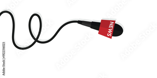 Background microphone for news and press. Microphone with cable. Line cable. Media and television