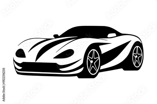 Minimal antique car cutout design, black flat silhouette, detailed wheels and spare tire, old-fashioned touring car profile, isolated white background, CNC laser cut template style