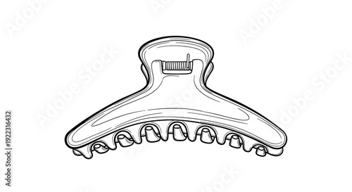 Hair claw clip line art in black and white illustration