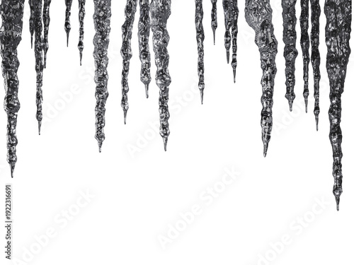 Obraz na plátně Transparent icicles frame on black 3d background