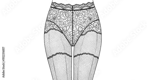 Woman wearing lace lingerie stockings isolated on white background