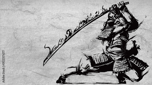 Photography Samurai in Low Stance – Sumi-e Ink Art