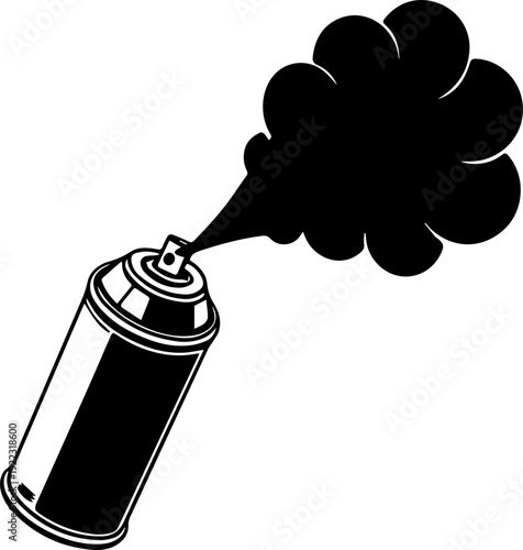 Black and White Spray Paint Can Vector Illustration with Paint Cloud
