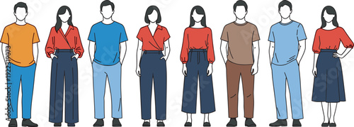 Large set of diverse business people silhouettes and casual young character flat vector illustrations isolated on white background for lifestyle design