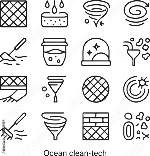 Microplastic Cleanup vector icon set