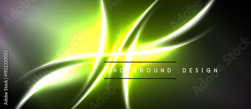 Bright neon lines intersect over green, yellow gradients. Dark edges frame abstract energy flow, modern visual concept.