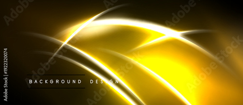 Abstract golden lines create dynamic energy. Dark background emphasizes bright curves, modern design element.