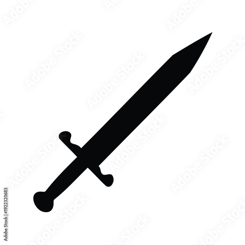 Black silhouette of a medieval sword with a unique handle and blade