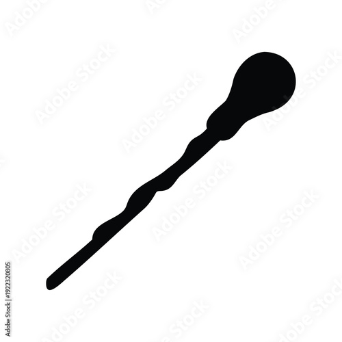 Silhouette of a stylized magical wand or staff with a spherical head