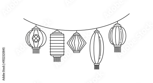 Colorful lanterns hanging in a row.