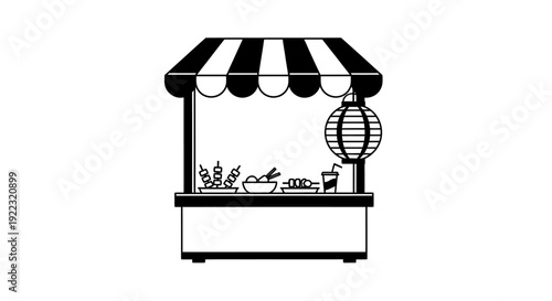 Black and white food cart stand.