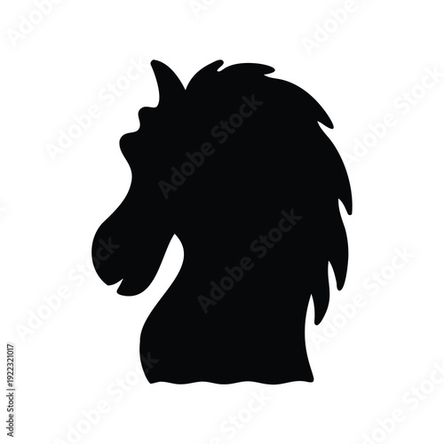 Silhouette of a horse head with a distinctive mane in black color