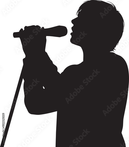 A man singing into a microphone isolated on transparent background, Vector
