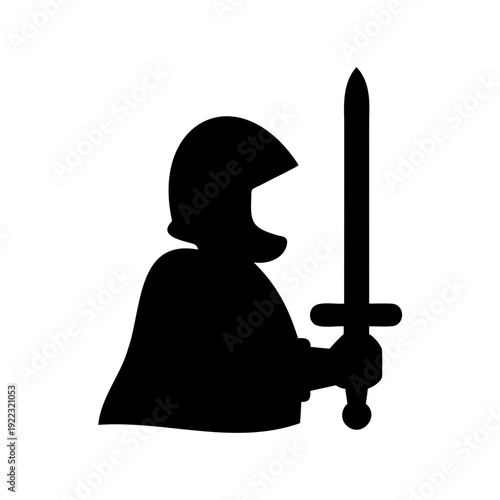 A heroic knight silhouette ready for battle wielding a sword bravely
