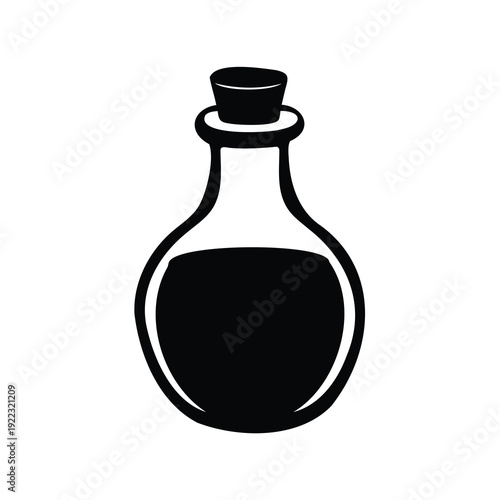Black and white image of an apothecary bottle with cork stopper