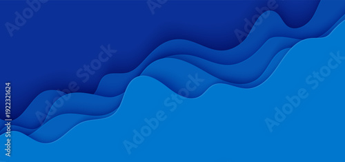 Navi blue papercut wave topography background. Abstract water pattern. Paper cut river sea shape for deep ocean environment vector design. Craft cutout cardboard with diagonal wavy layered teture