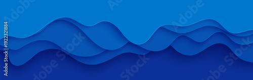 Papercut wave background with blue topography pattern. Abstract water shape paper cut river sea design for deep ocean environment vector. Craft cutout cardboard with diagonal wavy layered teture