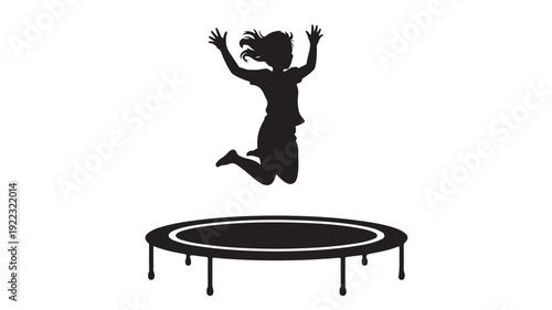 Woman Jumping on Trampoline Silhouette in Dynamic Motion with Black and White Contrast for Fitness Advertising