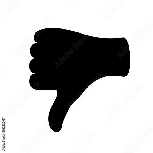 Black Thumb Down Silhouette on White Background Expressing Disapproval or Dislike