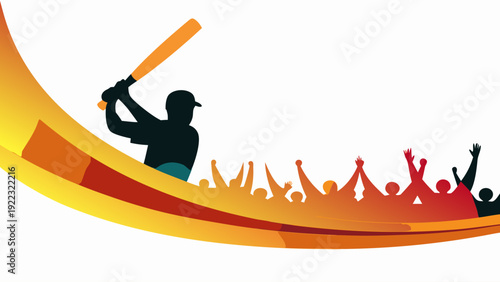 Baseball player hitting ball with cheering crowd in background