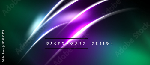 Abstract background features vibrant purple, green gradients. Dynamic lines create modern, sleek visual effect. Text reads background design.