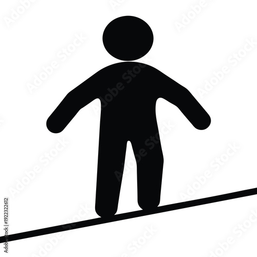 Stick figure balancing precariously on a thin line, skill and concentration shown