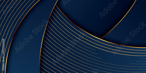 Dark blue abstract background with elegant and luxurious golden curved lines decoration. Premium design with modern shadow line effect. VOL. 2