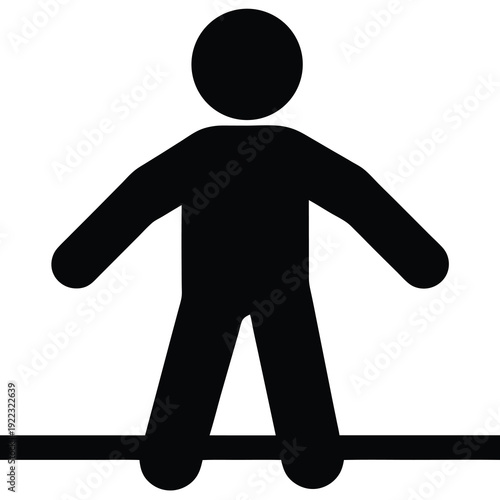 Simple black and white depiction of a person on a unicycle