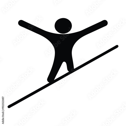 Simple symbolic tightrope walker illustration with open arms for balance purposes