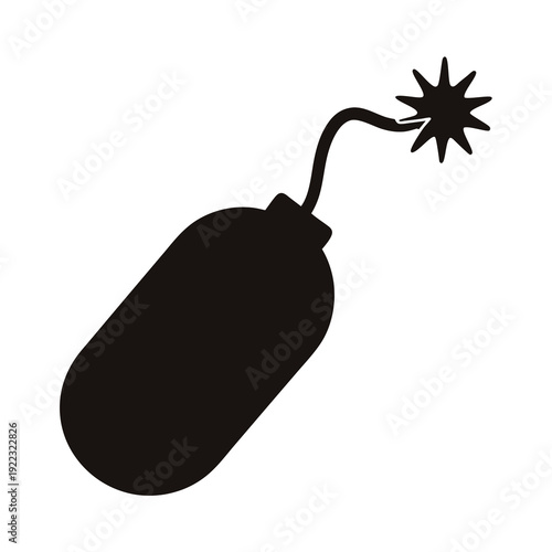 Black silhouette of a classic cartoon style bomb with a lit fuse