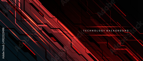 Abstract black red circuit board technology connected lines electronics elements computer digital background vector