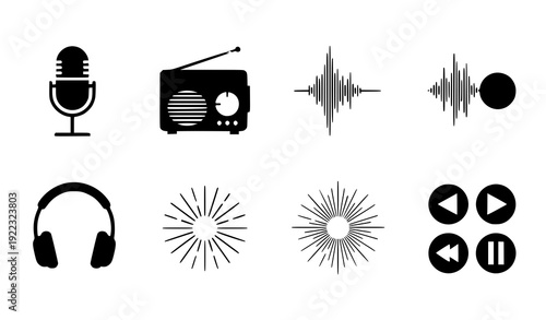 Podcast and Radio Audio Icons – Voice Recording Media Vector Set