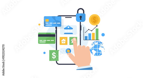 Secure Mobile Banking App Interface: Hand Managing Digital Finance, Online Payment Transaction, and Investment Growth on Smartphone