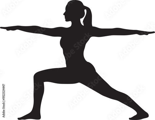 A woman in a yoga pose with her arms outstretched isolated on transparent background, Vector