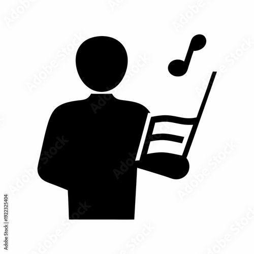 A person singing from a sheet of music with one musical note