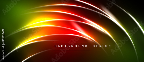 Abstract vibrant lines create dynamic flow. Colors blend, forming modern background design. Brightness contrasts with dark space.