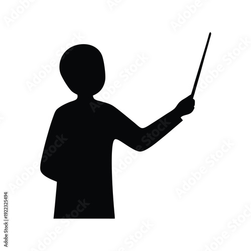 Silhouette of person presenting with a pointer, educational illustration, lecture