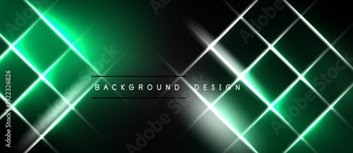 Dark background features bright neon lines forming diamond grid pattern. Text reads background design centered within glowing area.