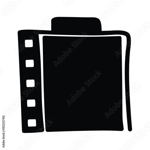 Stylized black and white illustration of a sheet film cartridge with perforations