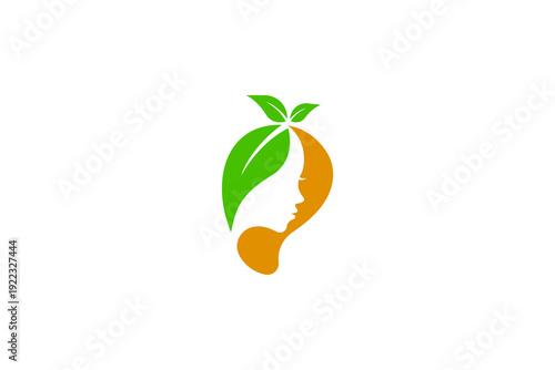 female beauty logo with Mango fruit in flat design style