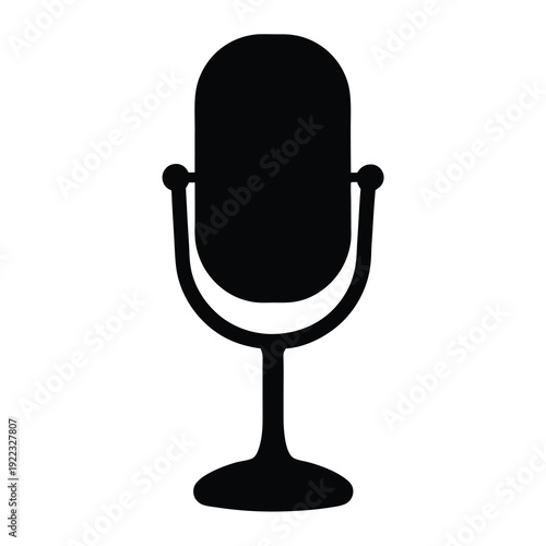 A minimalist black and white vector icon of a retro microphone