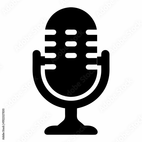 Stylized Black and White Illustration of a Classic Radio Broadcasting Microphone