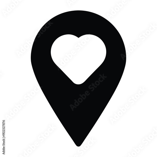 A symbol of a lovely location pin with a heart shape inside