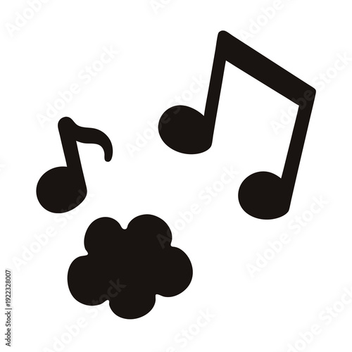 Black musical notes float above a cloud, symbolizing harmony and inspiration
