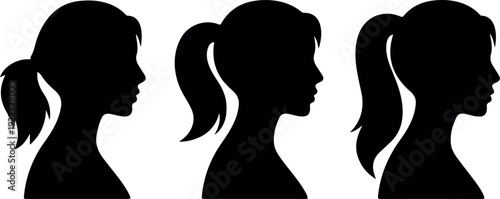 Female Profile Silhouette Vector Set Side View Head Portraits