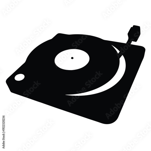 Silhouette of a vinyl record player on a white background, music concept